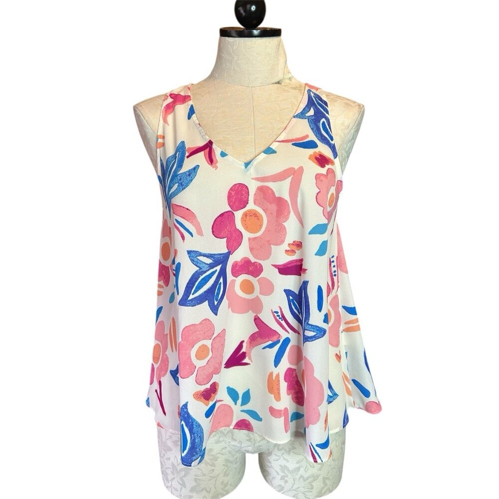 Everly Floral V Neck Tank Top Size S Lightweight Colorful Racerback